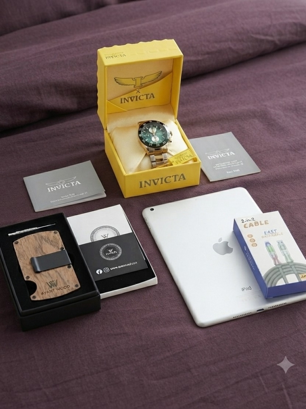 Brand New Invicta Watch & Avant Wood Wallet + iPad Bundle